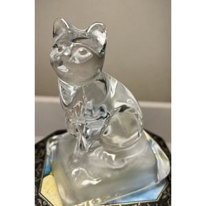 Vintage Clear Glass Cat Sitting on Frosted Plinth Figurine 5" T 1 lb 3 oz